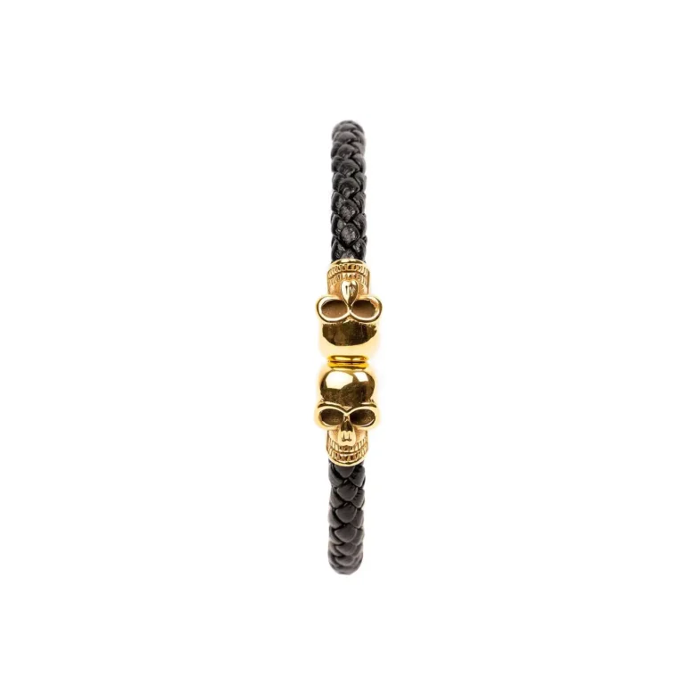 Gold Leather Skull Bracelet