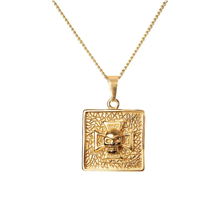 Square Skull Tag Pendant Chain