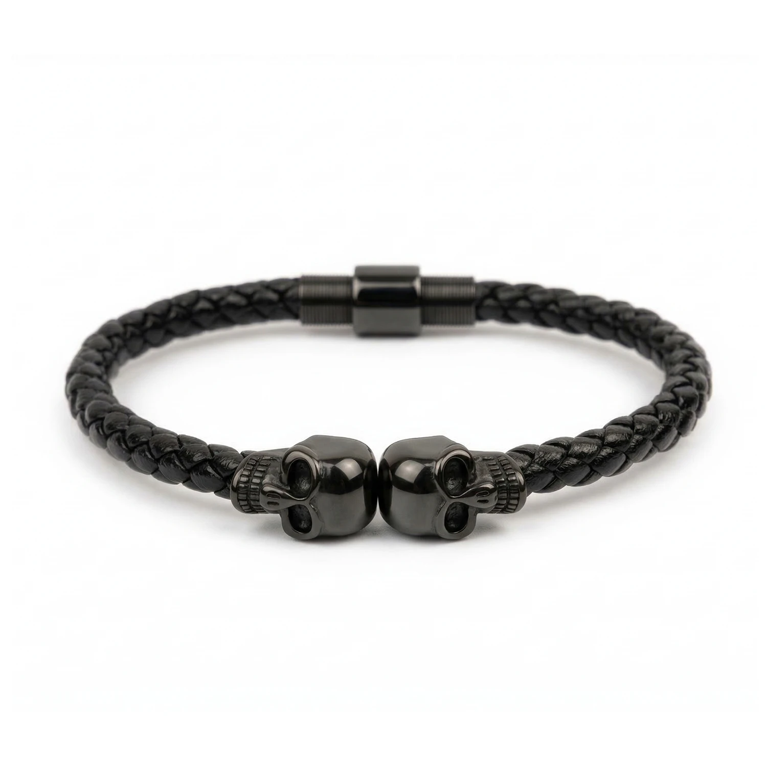 black leather skull bracelet