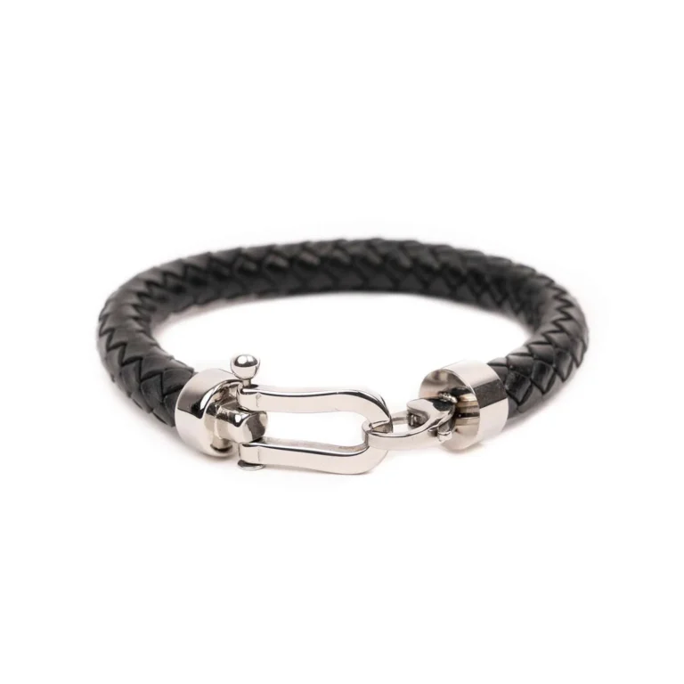 black silver leather bracelet
