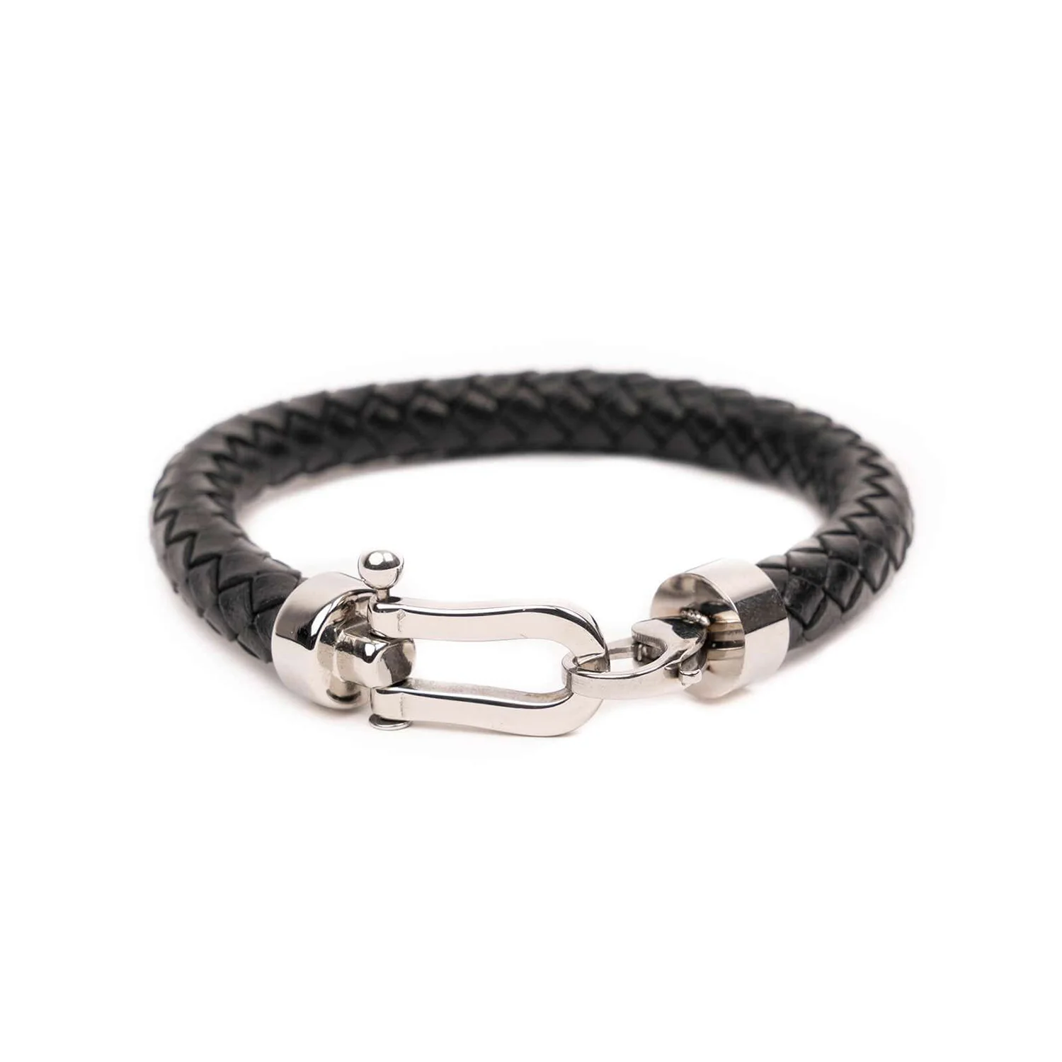 black silver leather bracelet