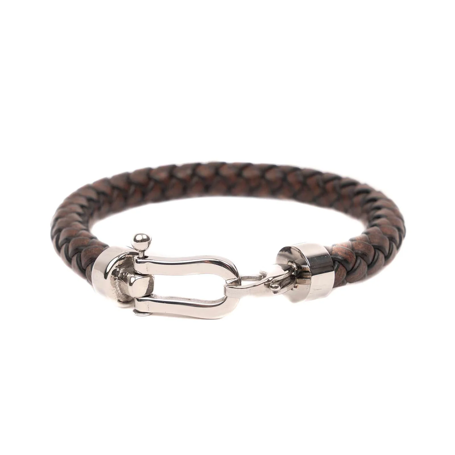 brown silver leather bracelet