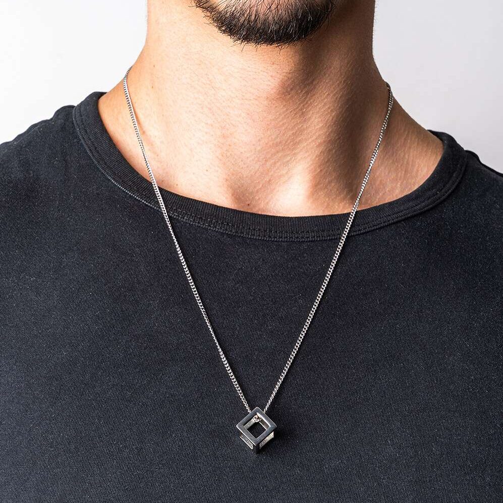 silver cube pendant
