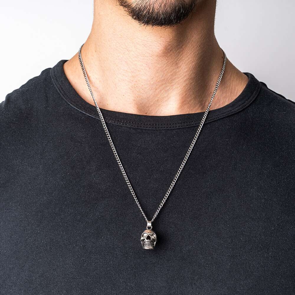 silver skull pendant chain