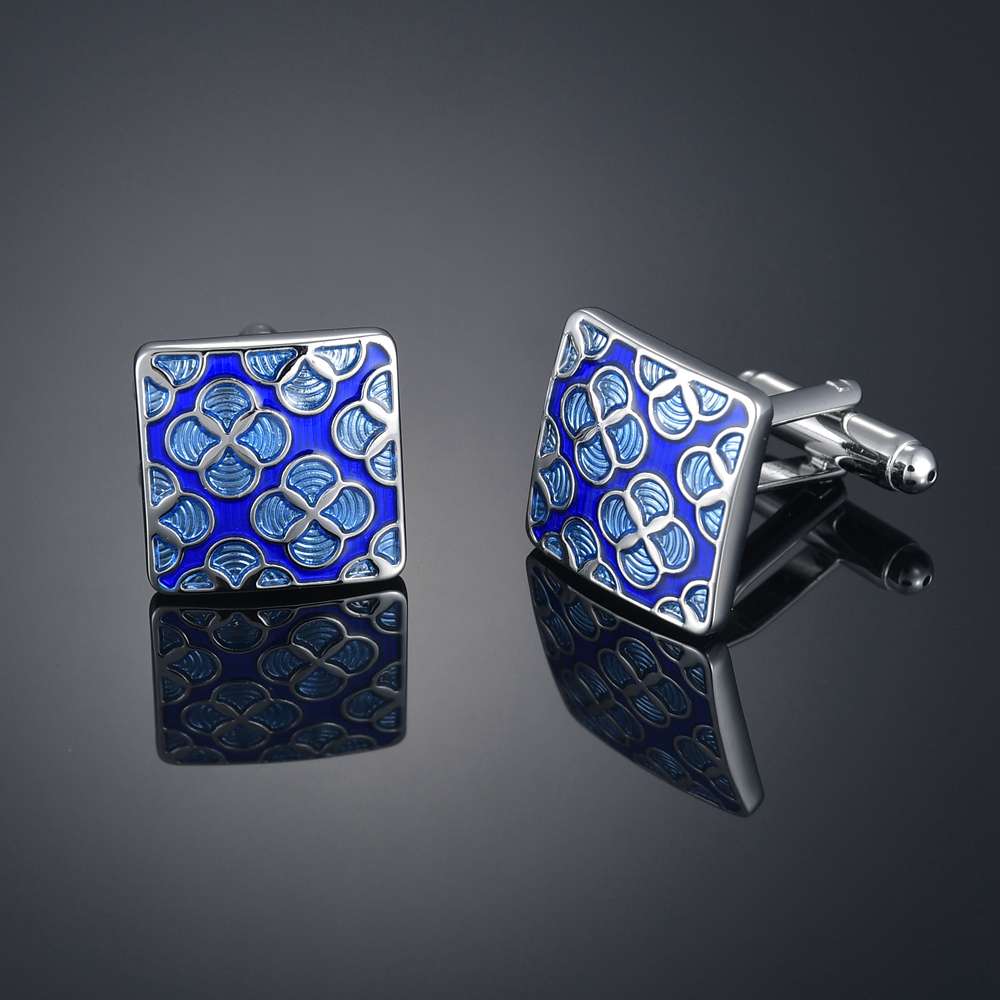 blue square cufflink