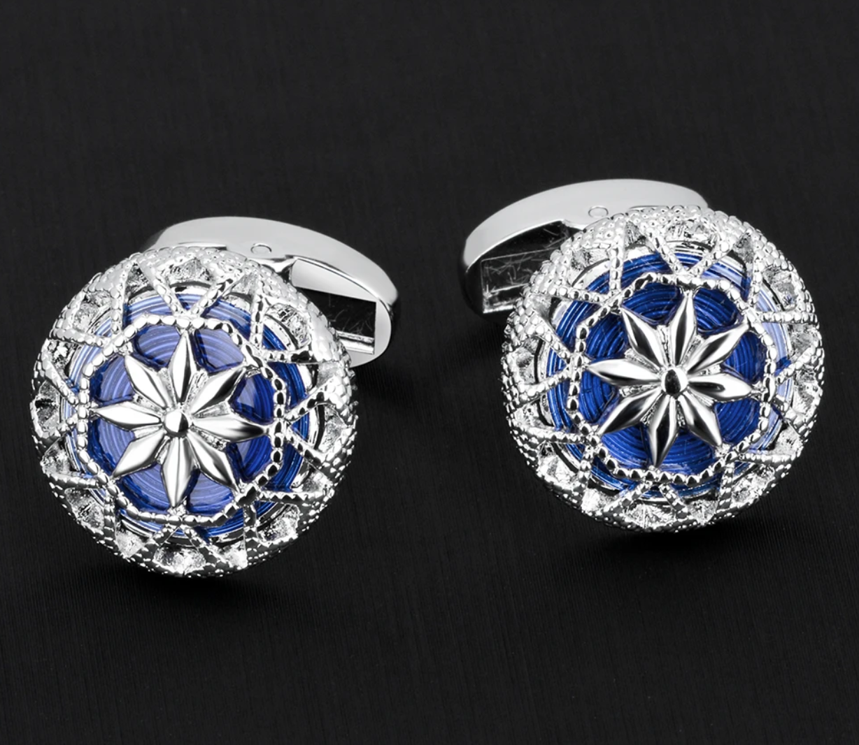 silver blue cufflinks