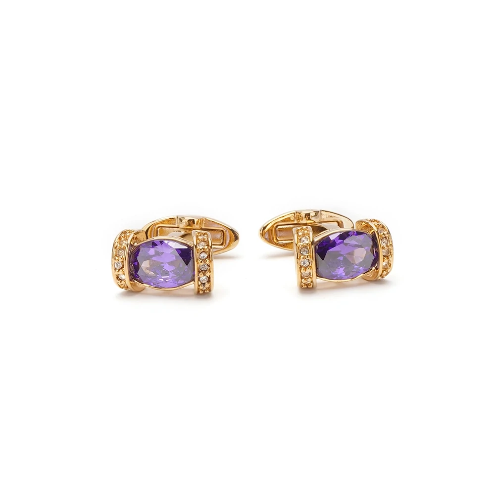 GOLD Purple Crystal Cufflinks