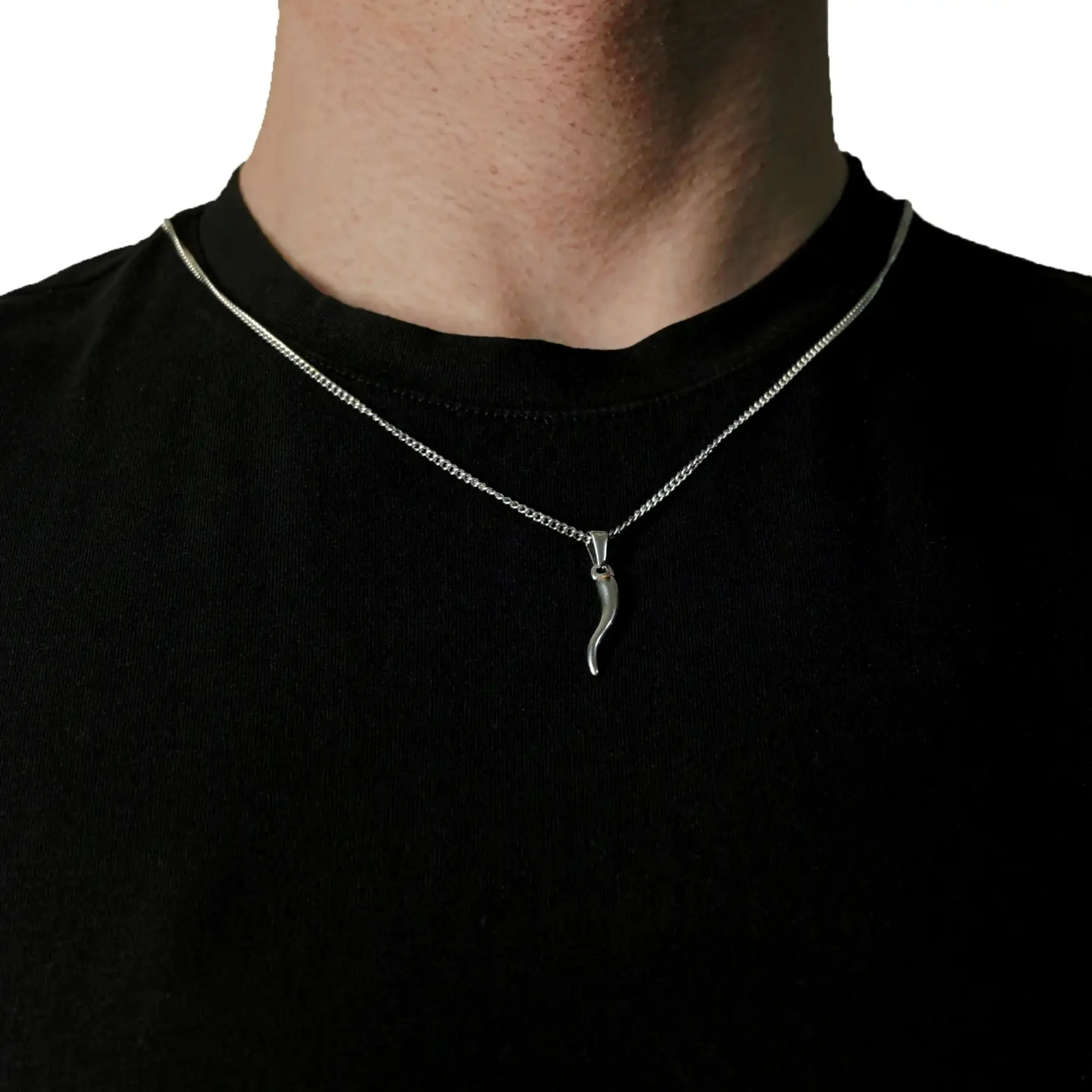 Silver Italian Horn Necklace