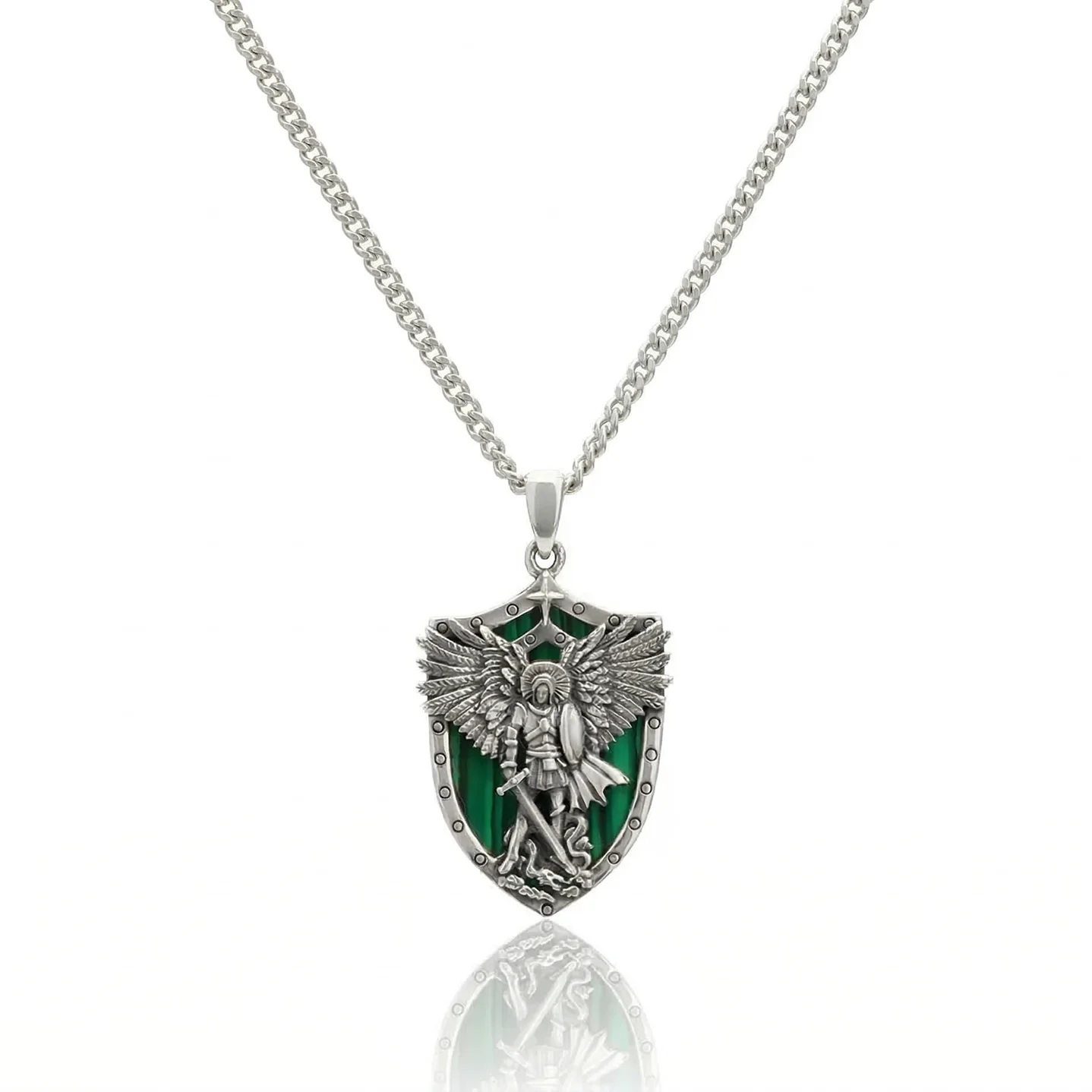 Silver St Michael Guardian Angel Medallion necklace