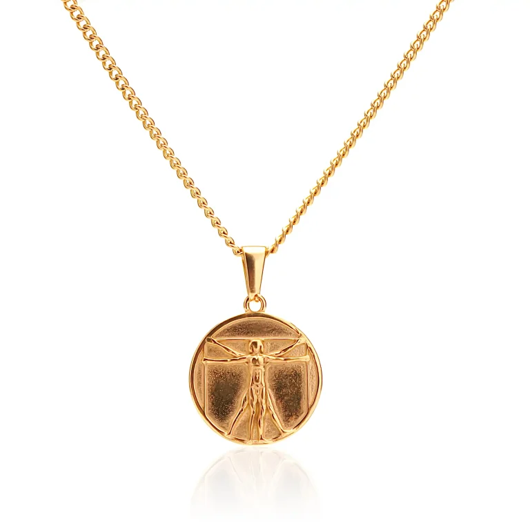gold vitruvian man necklace