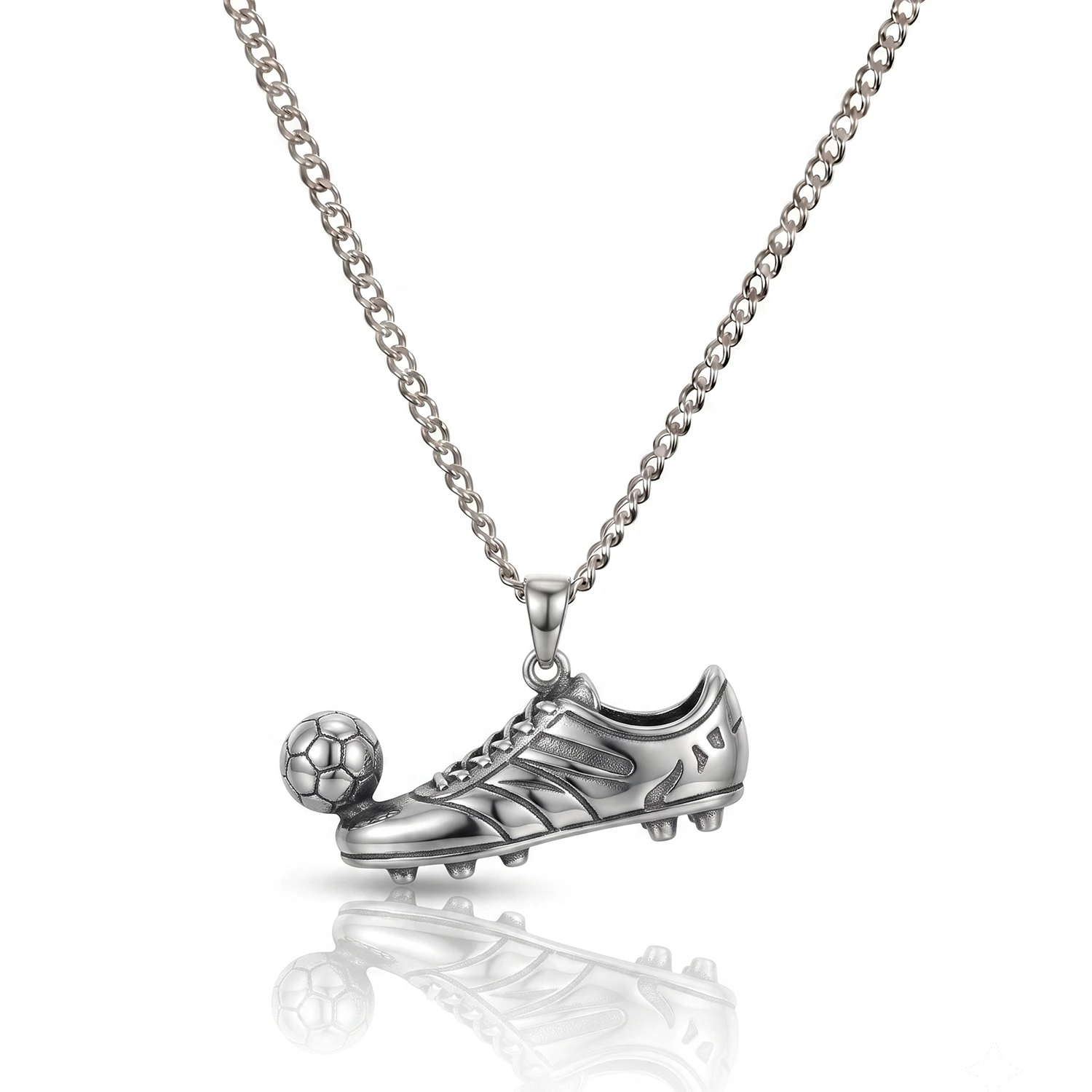 silver football necklace for men