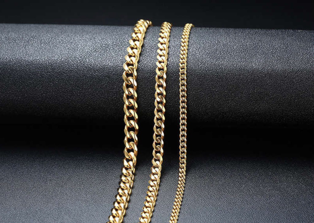 Different sizes of Gold Cuban Link Chains