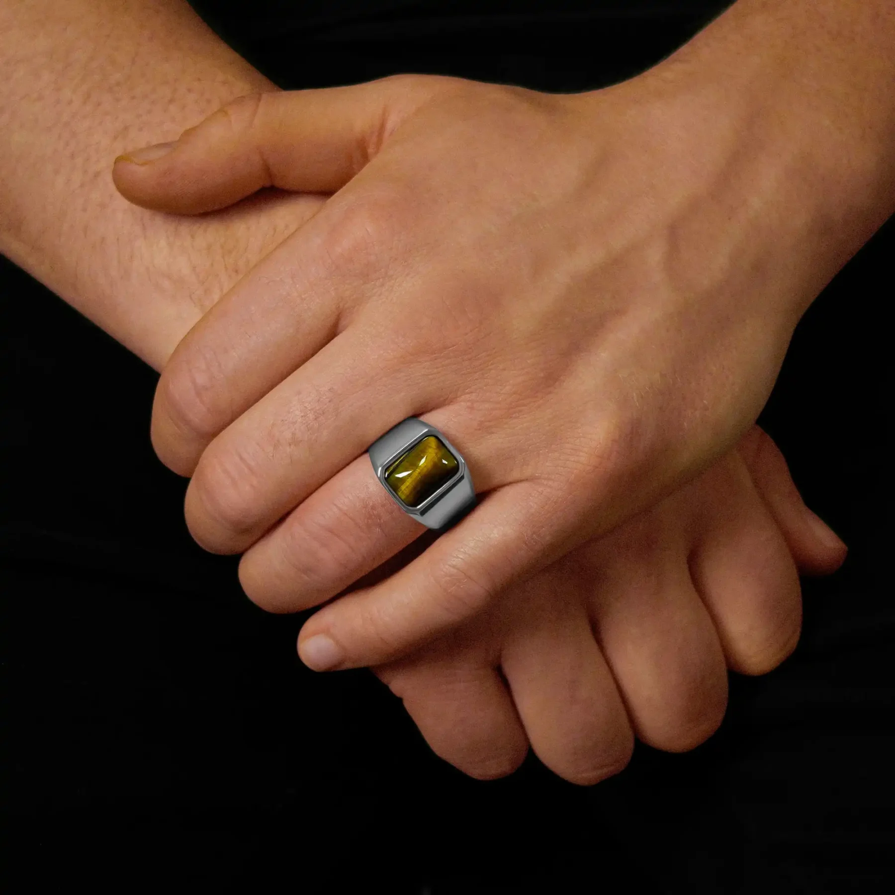 silver tiger eye ring for men