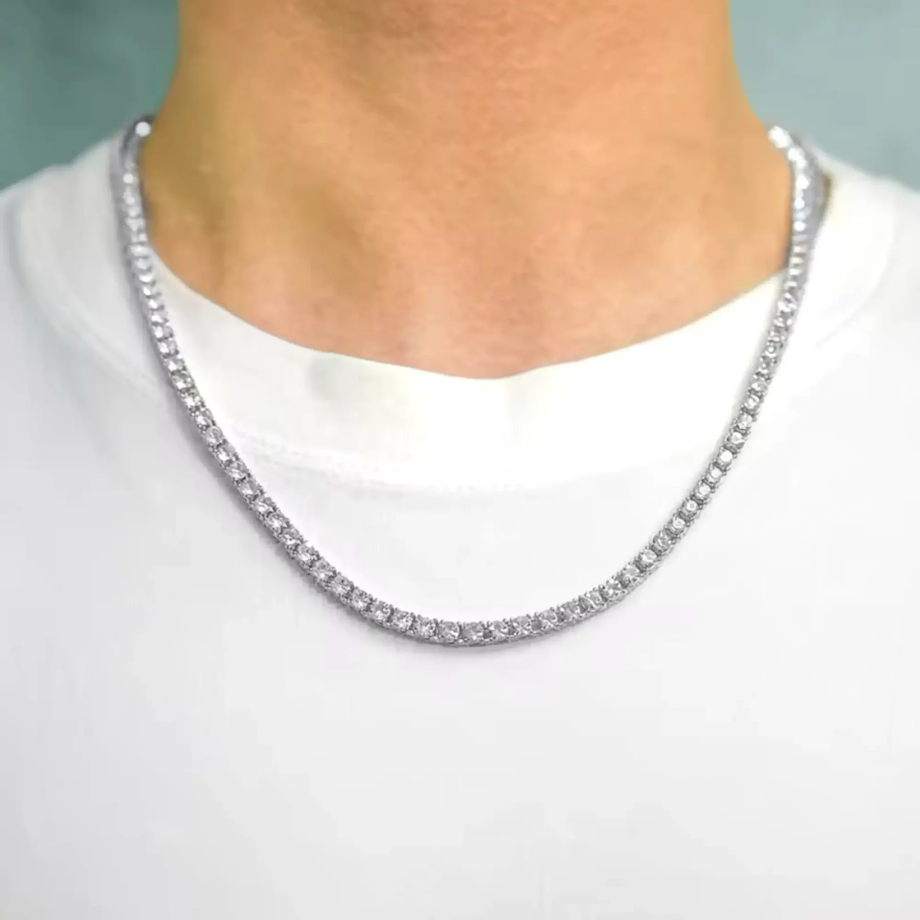 3mm silver tennis chain for men