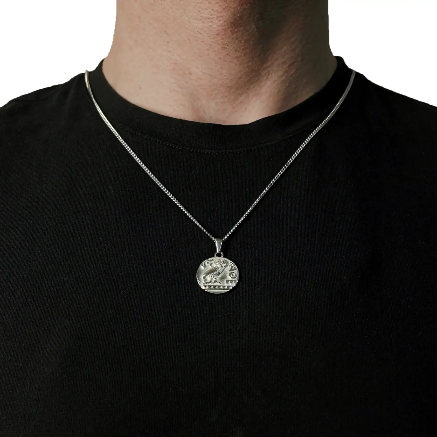 Silver Athena Greek Owl Necklace