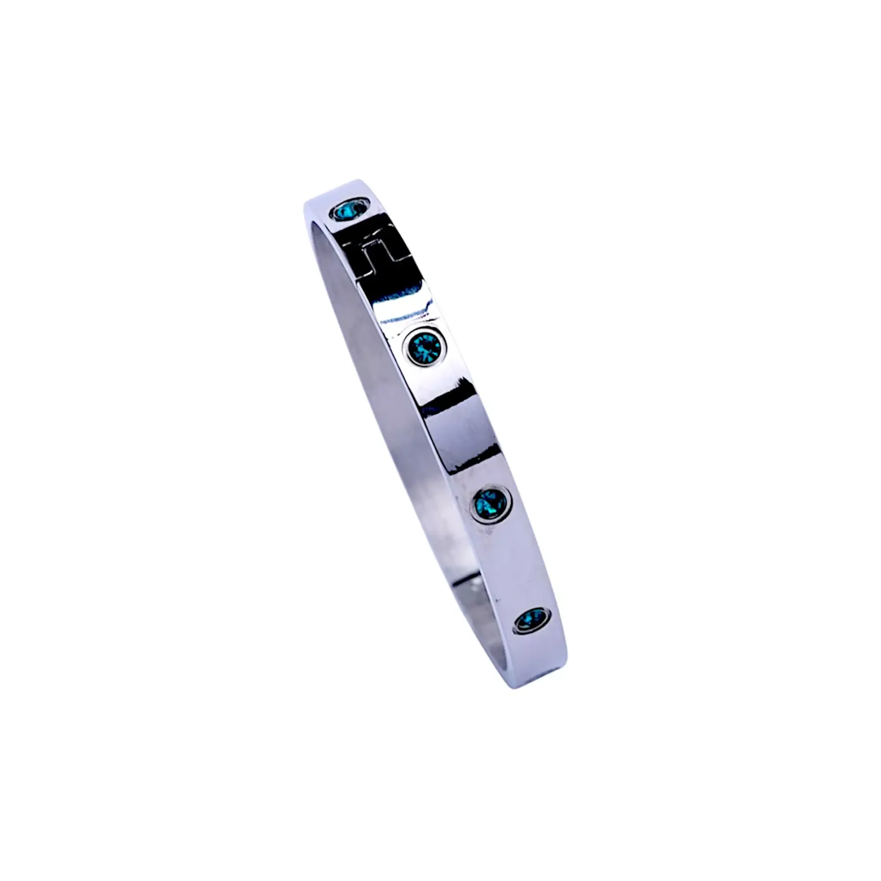 Silver bangle with blue crystals