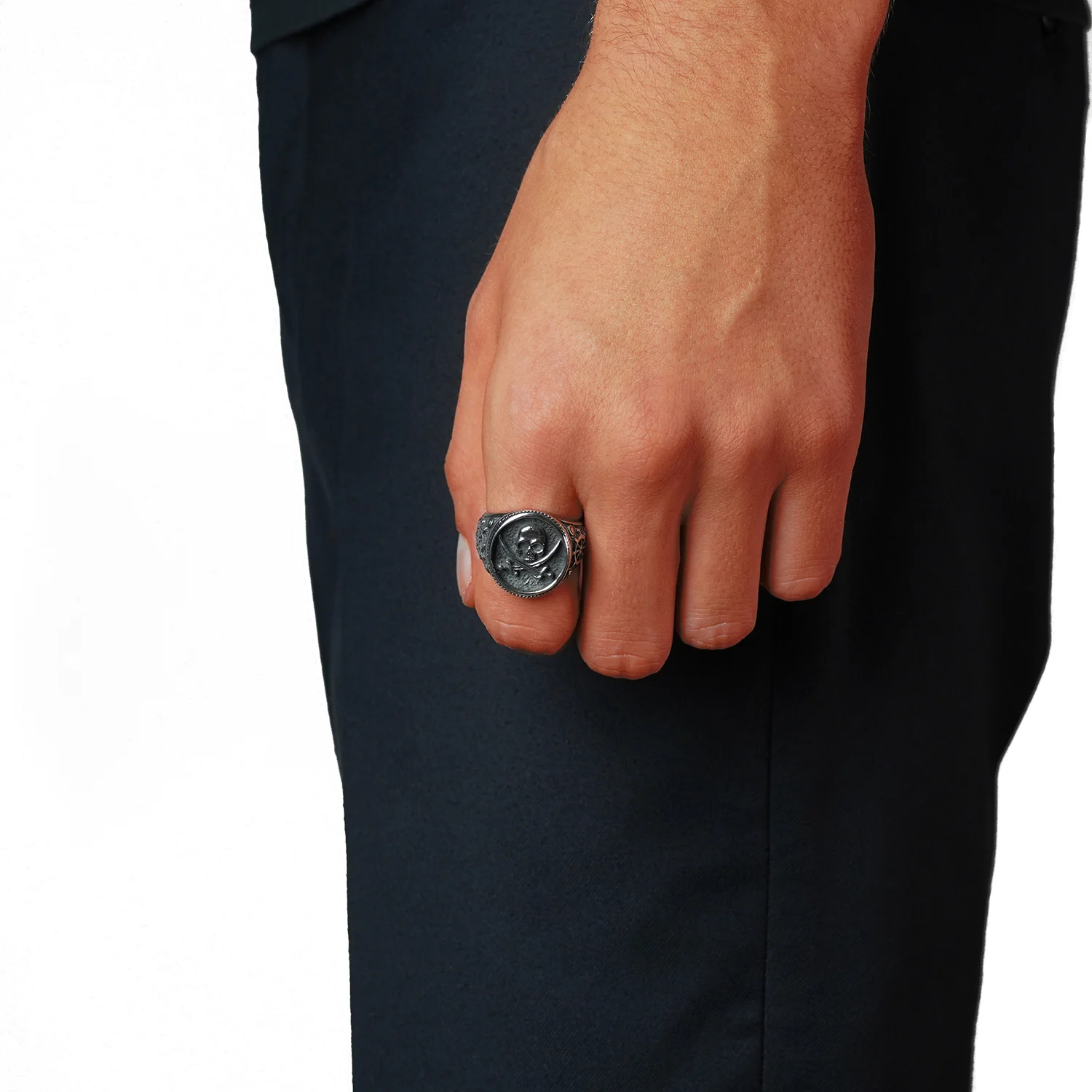 silver skull ring for men