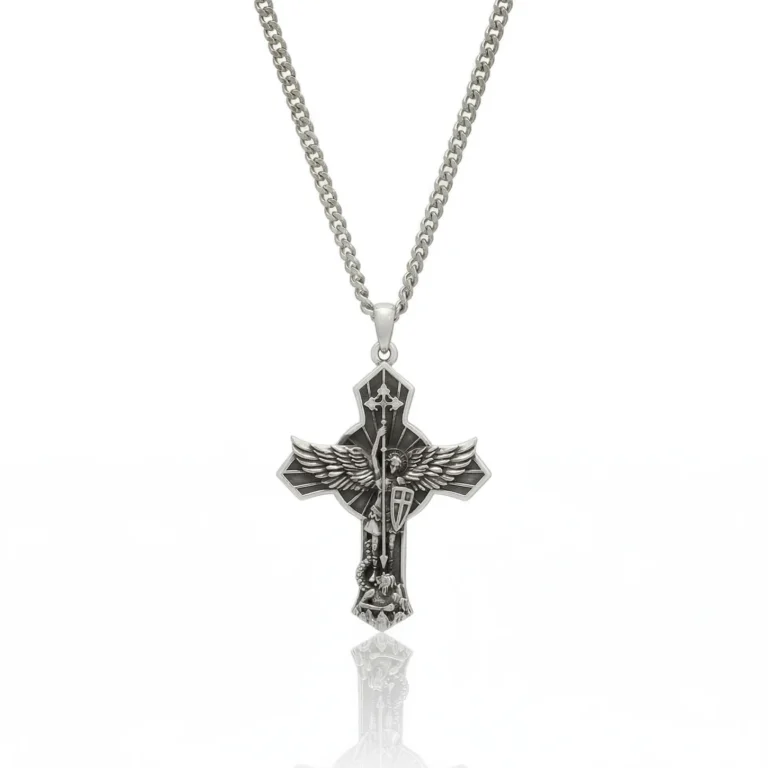 silver saint Michael cross pendant necklace