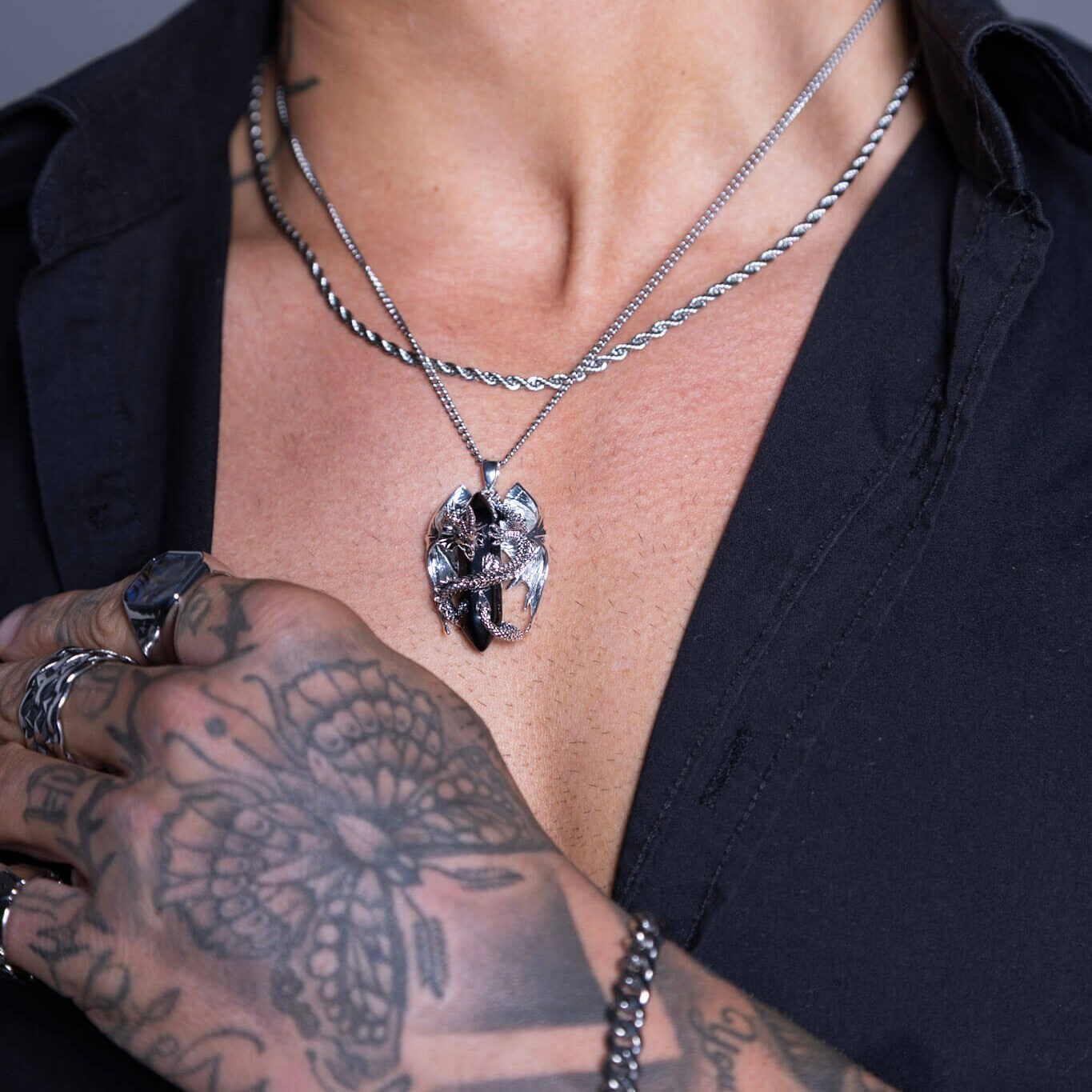 onyx dragon pendant necklace