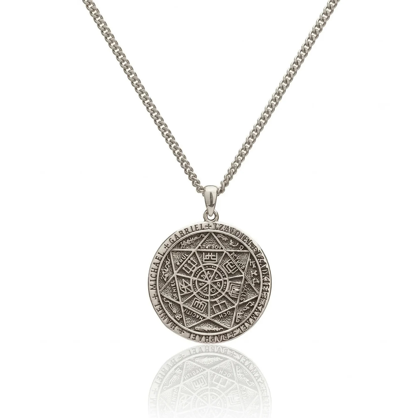 silver 7 archangel medallion necklace