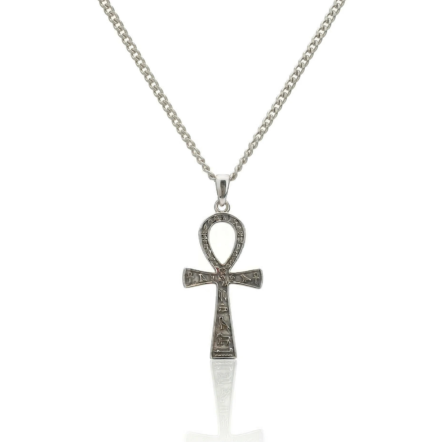 silver ankh pendant necklace for men