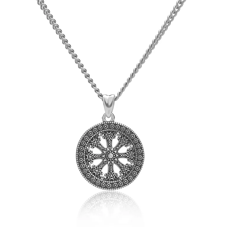 silver karma wheel necklace
