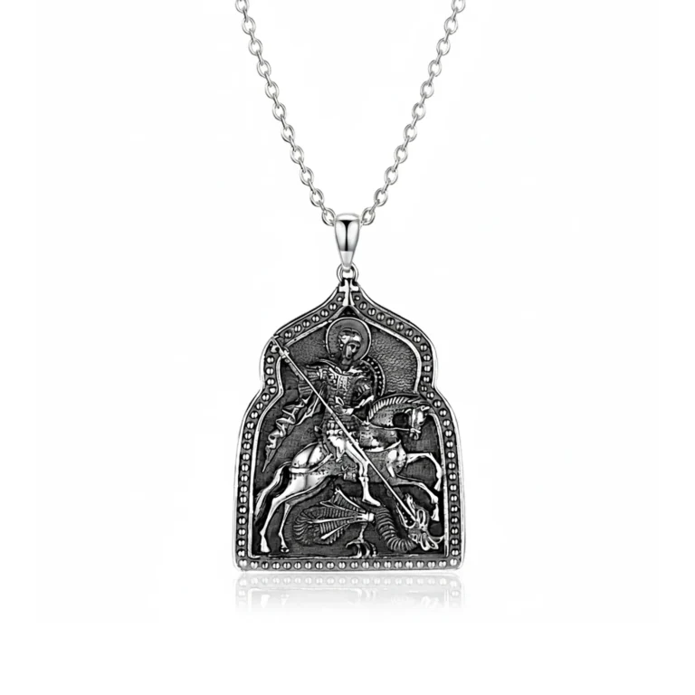 silver st george pendant necklace