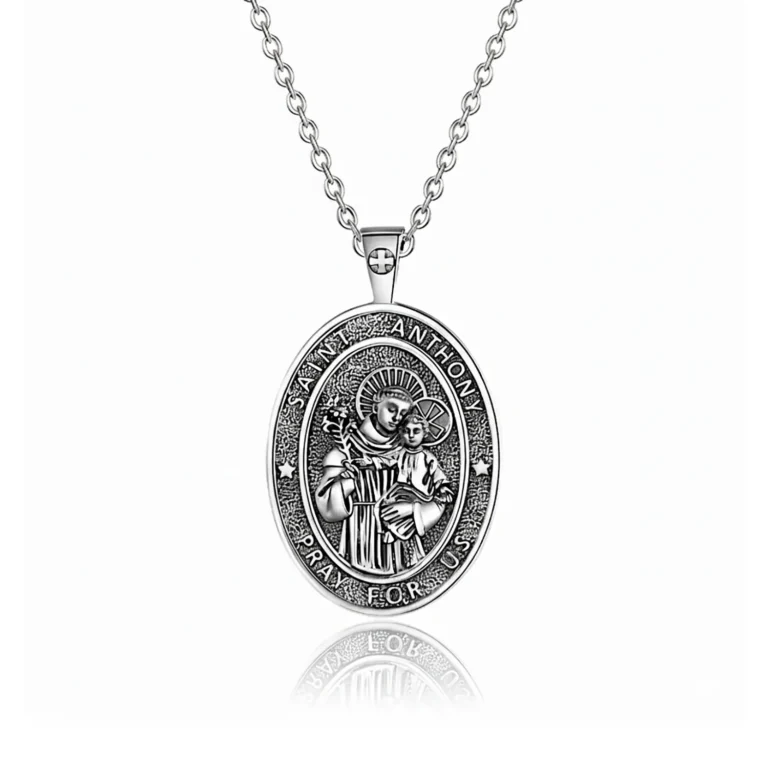 silver st anthony pendant necklace