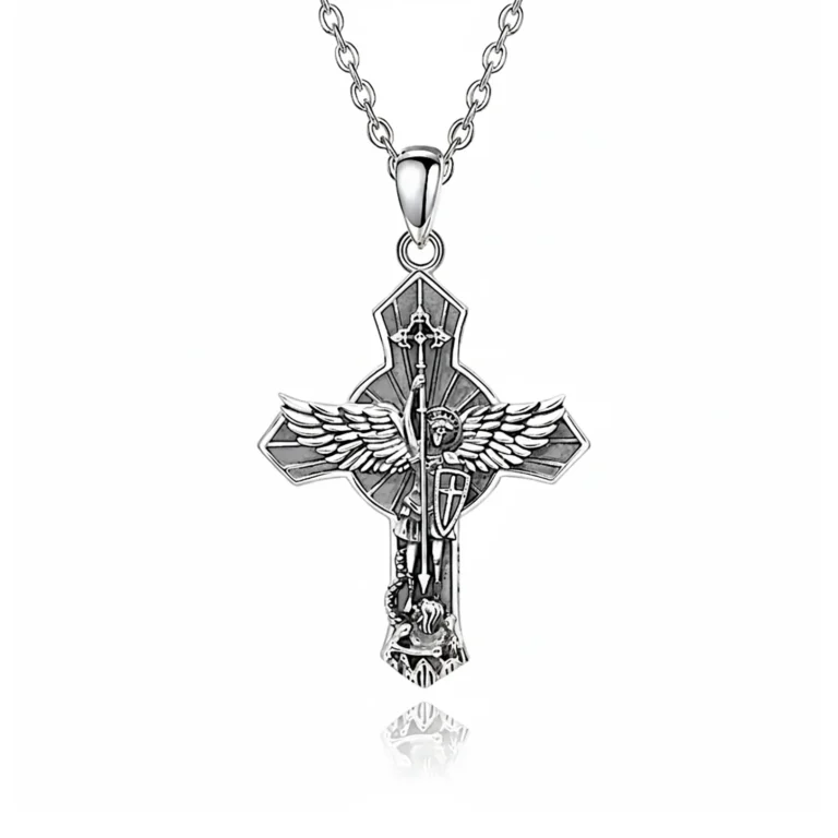 silver st michael cross pendant necklace