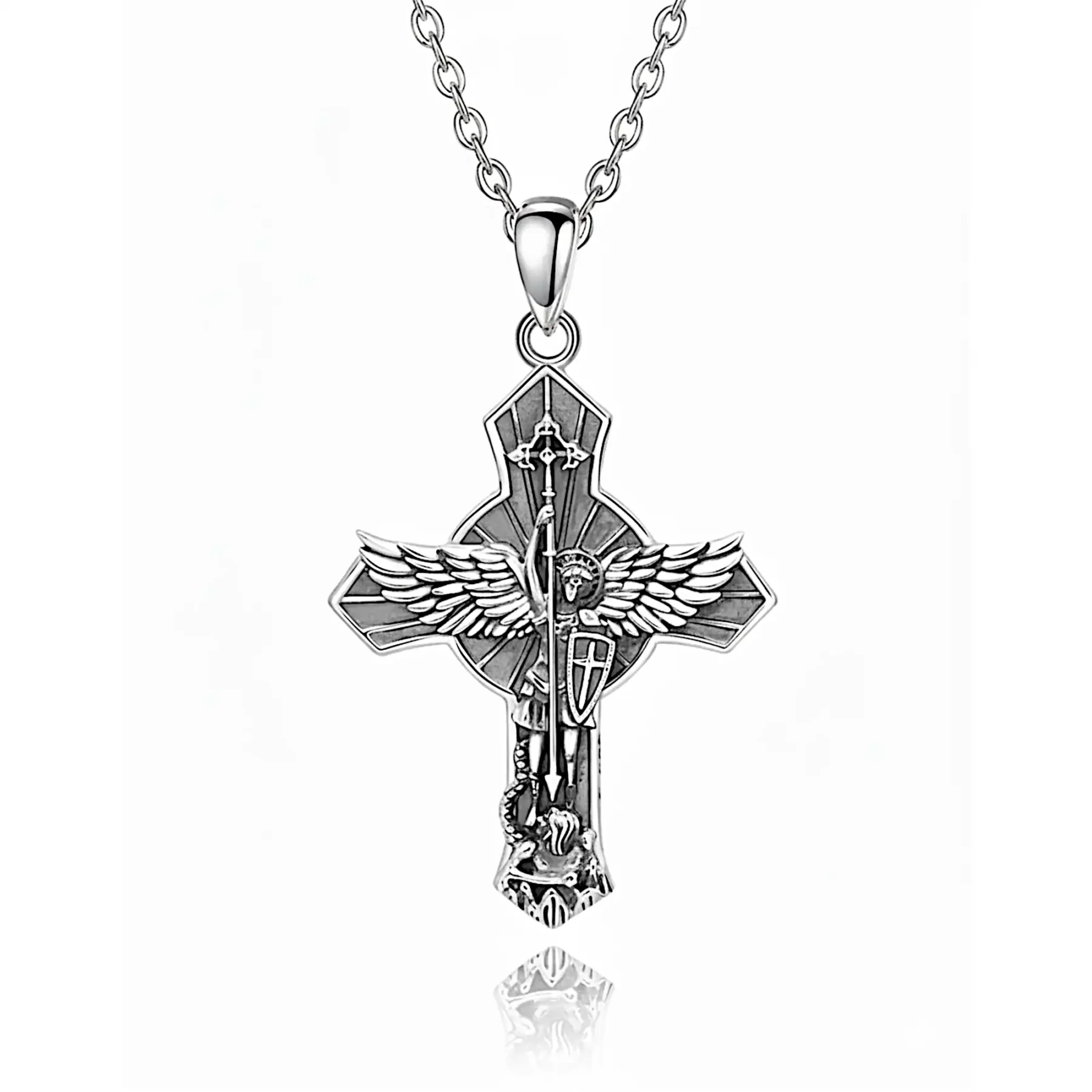 silver st micheal cross pendant