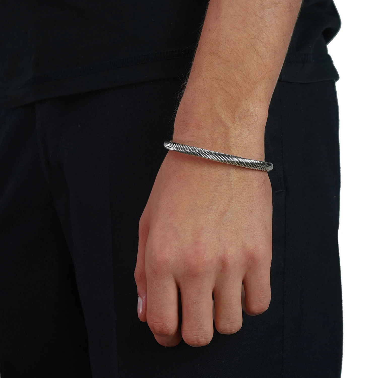 Knight's Silver Twisted Bangle