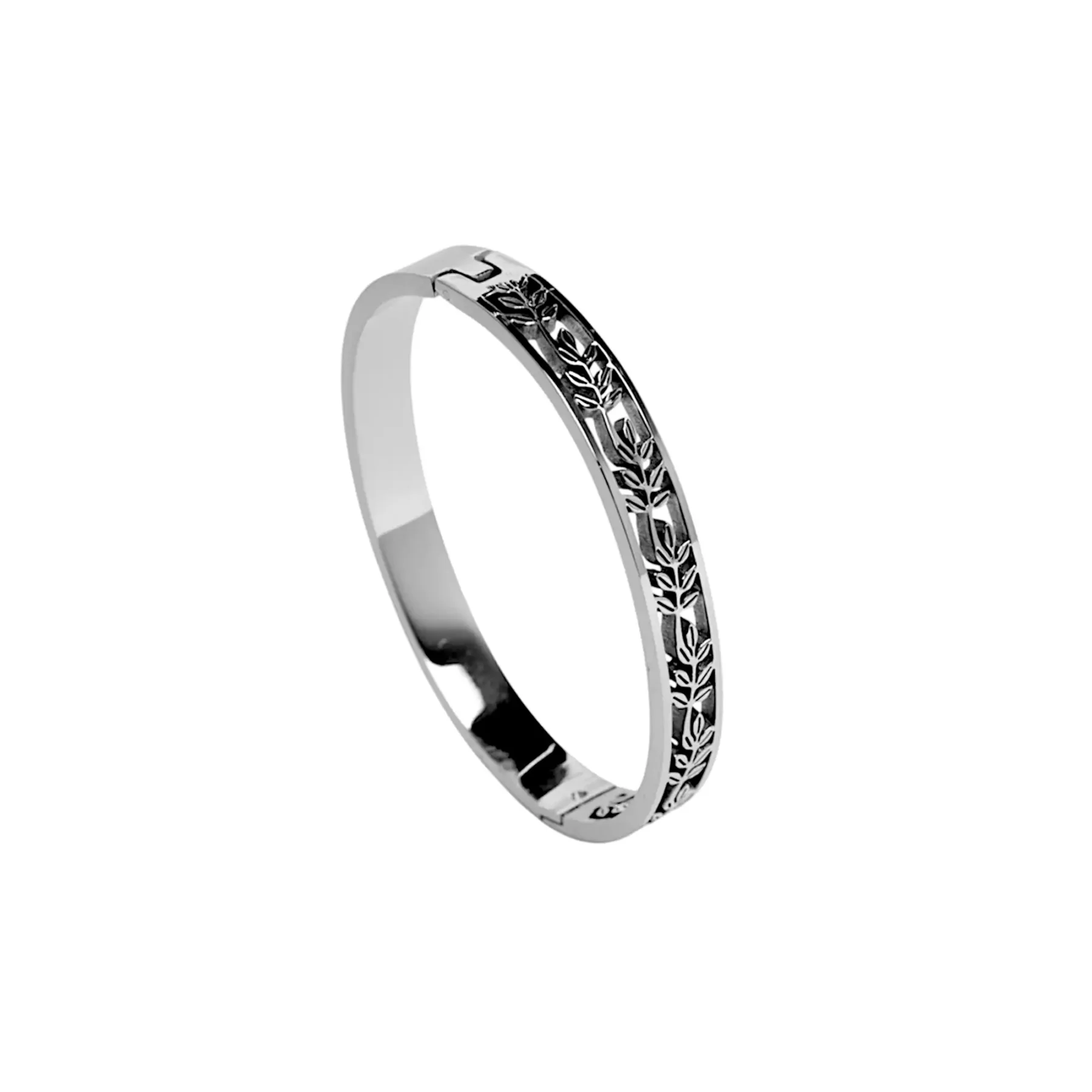 silver leaf bangle bracelet