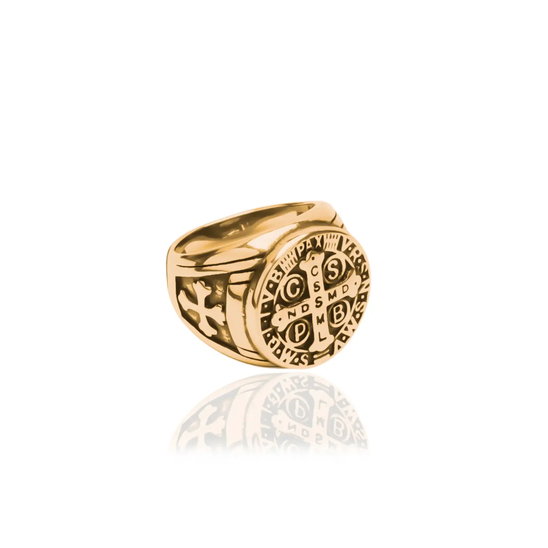 Gold saint benedict ring