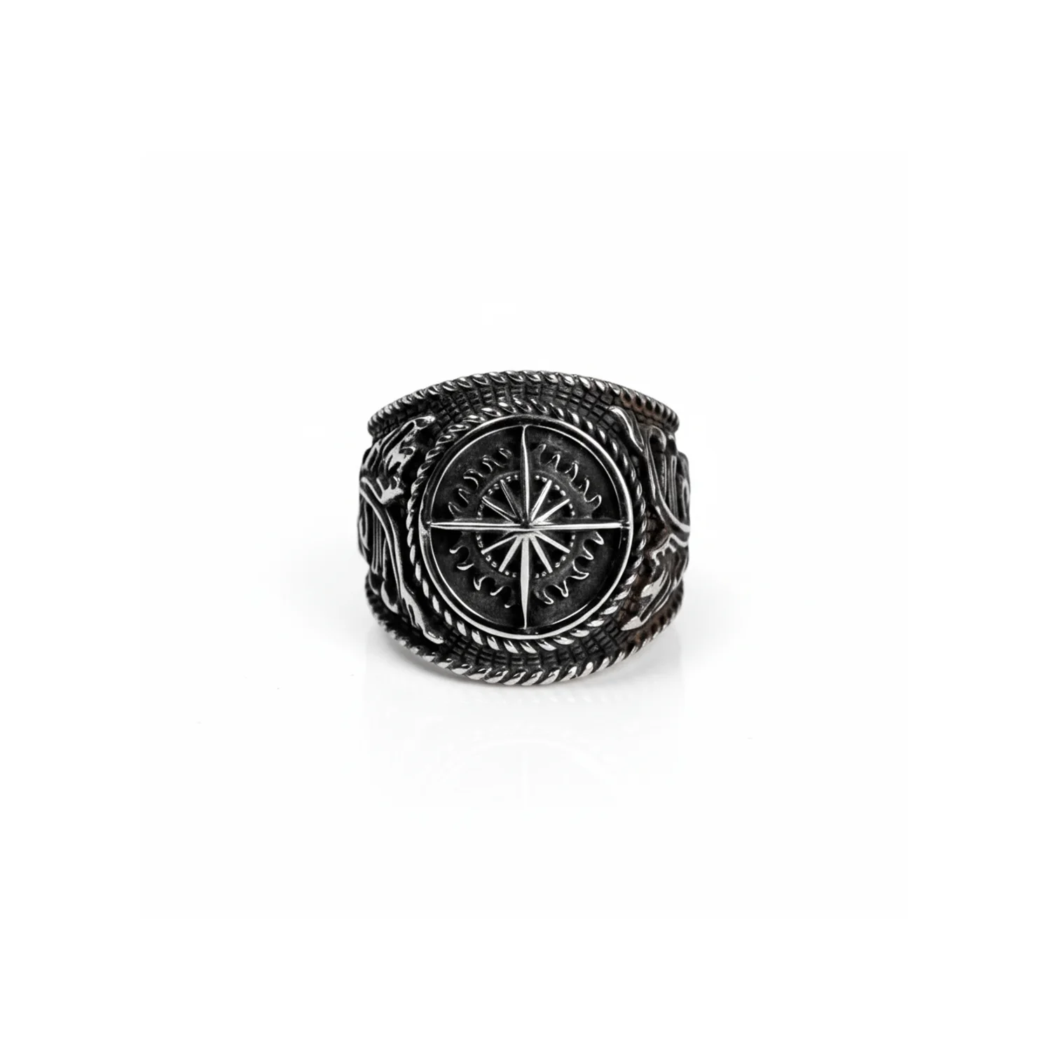 silver vintage compass ring signet