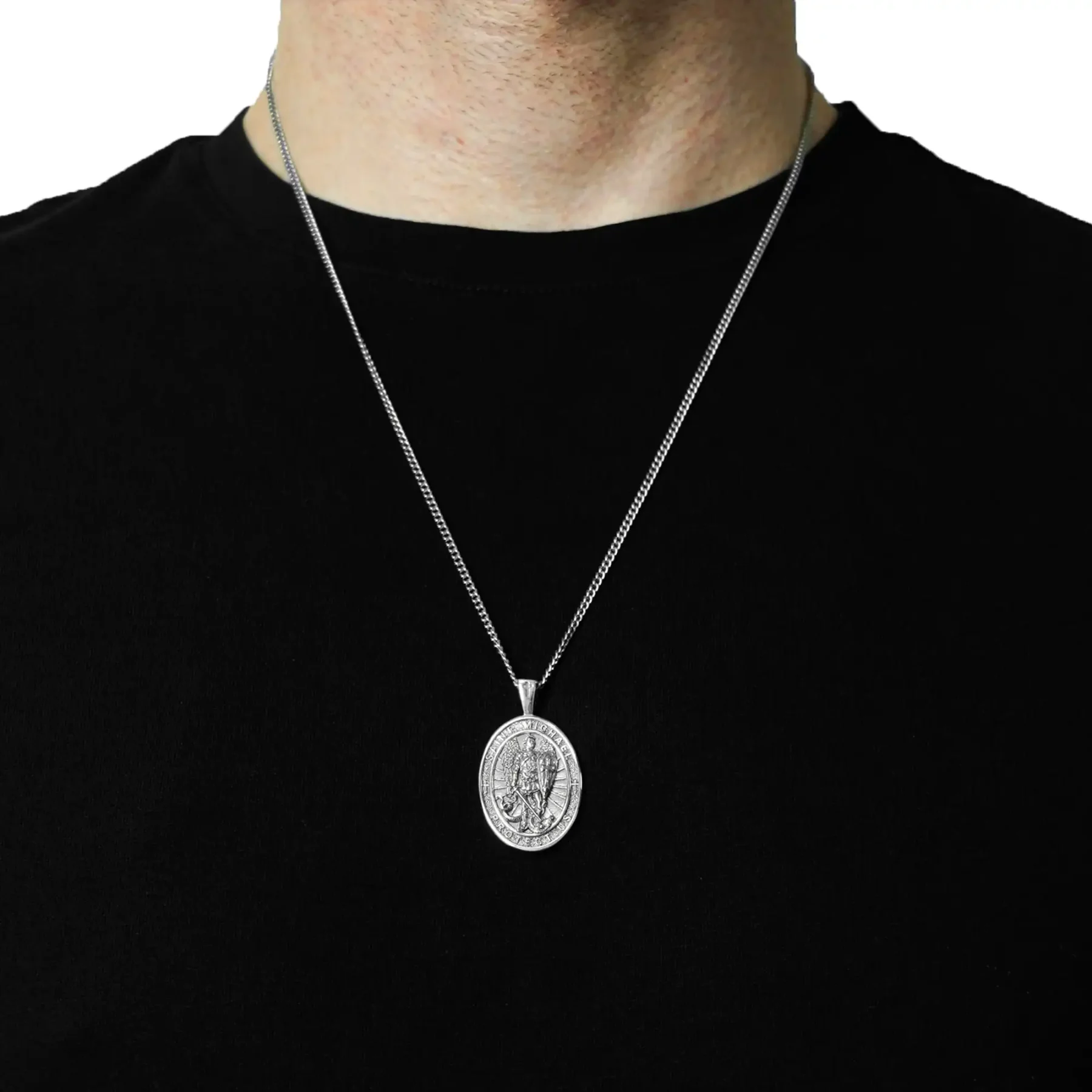Silver Saint Michael Protect Us Necklace