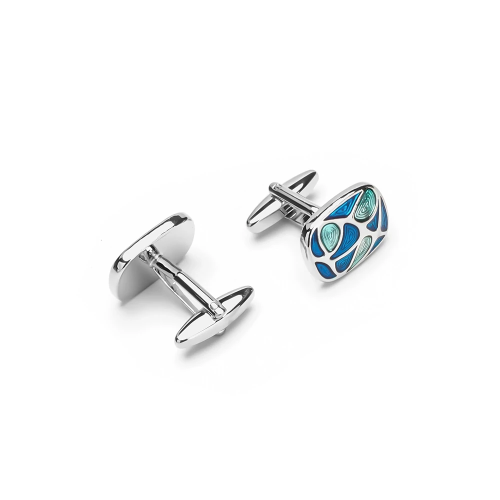 Square Green Silver Oval Cufflinks