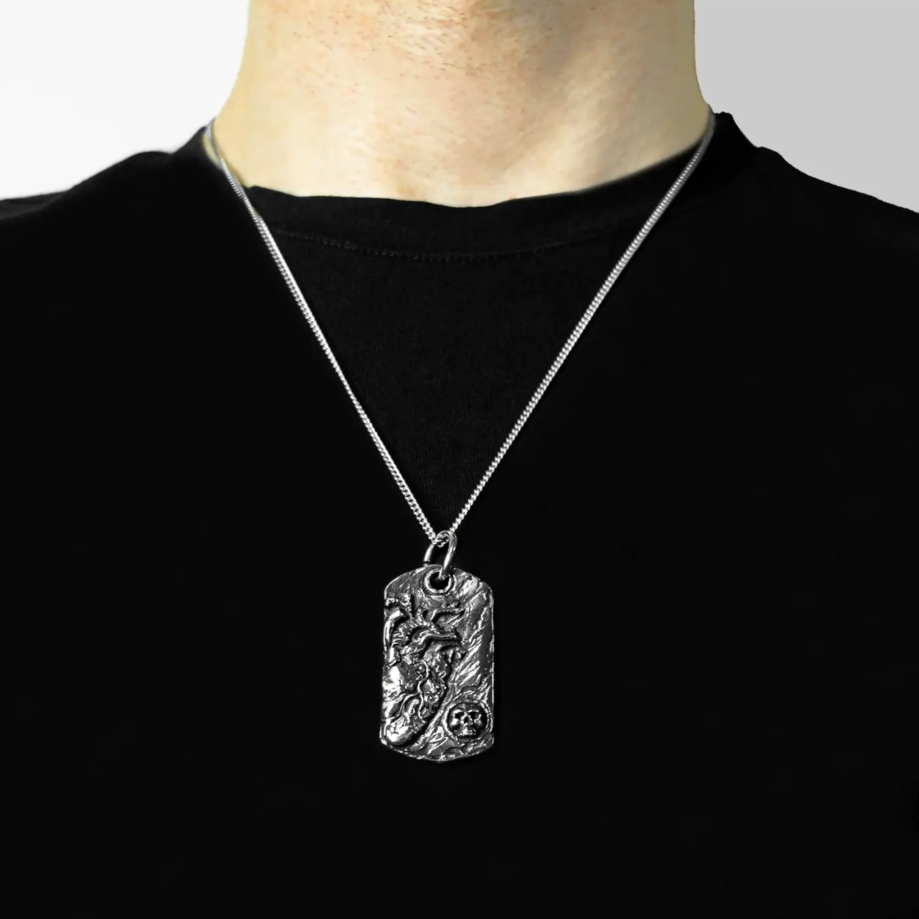 Vintage Skull & Heart Tag Necklace