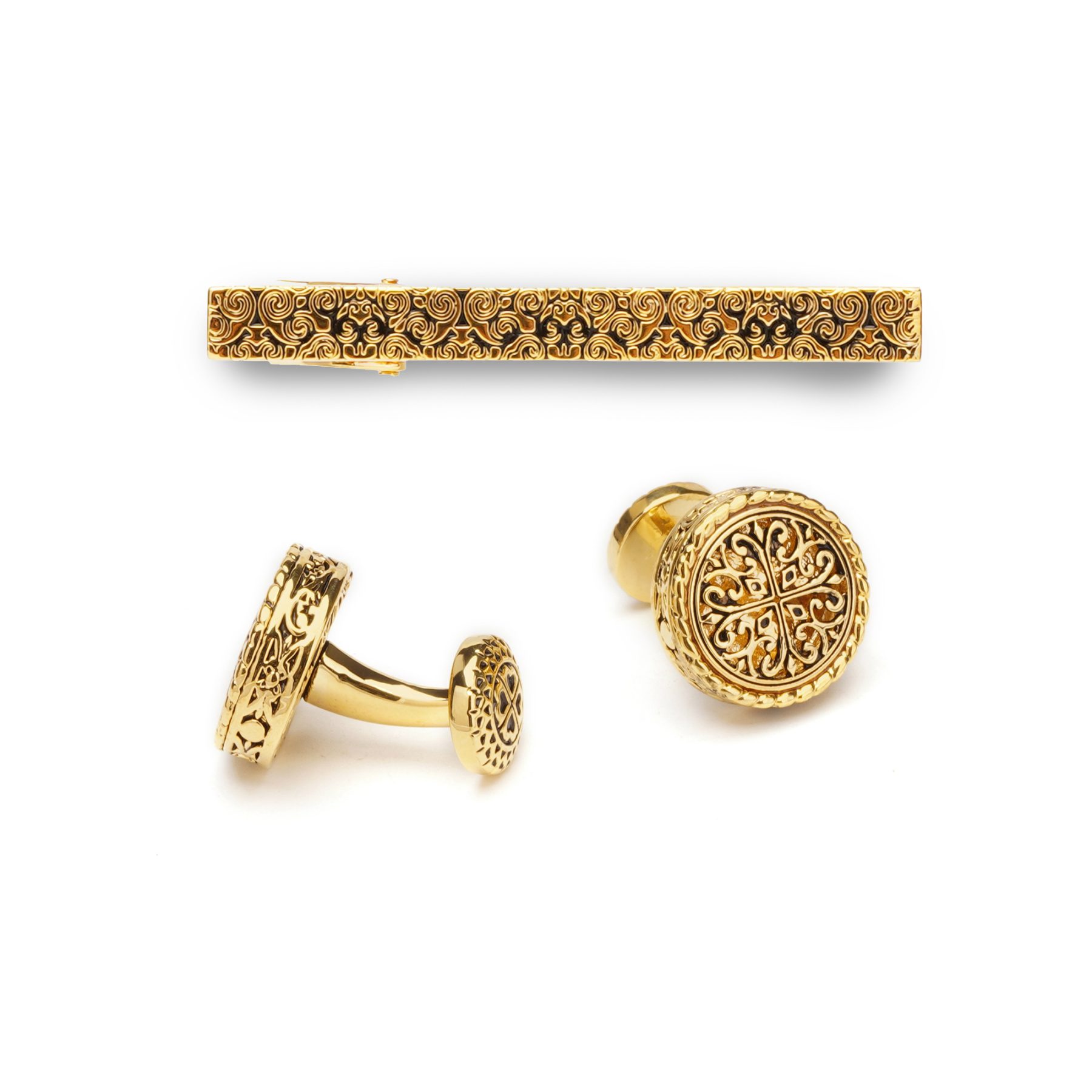 Vintage Gold cufflinks and tie clip set