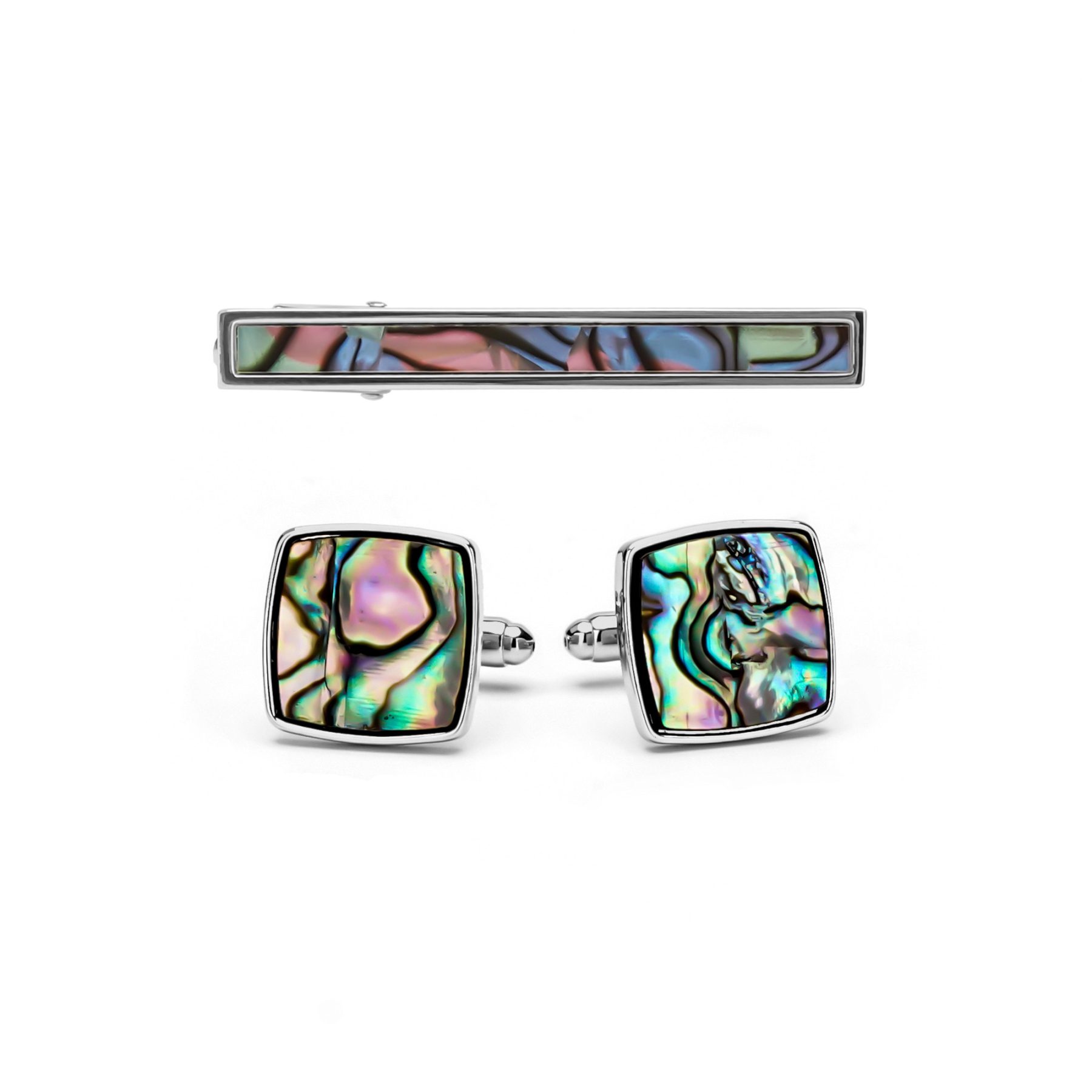 Abalone Shell cufflinks and tie clip set
