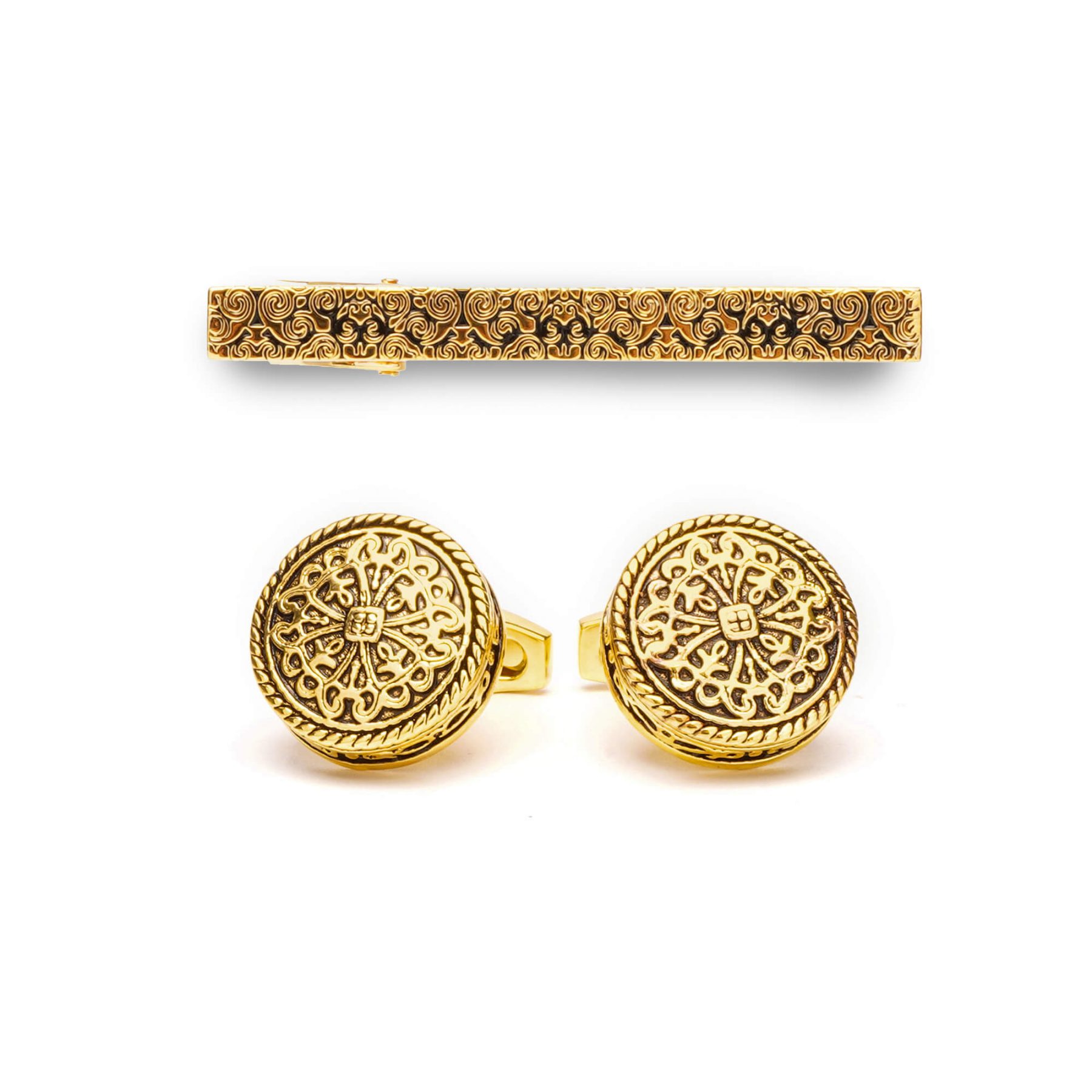 grand gold cufflinks and tie clip set