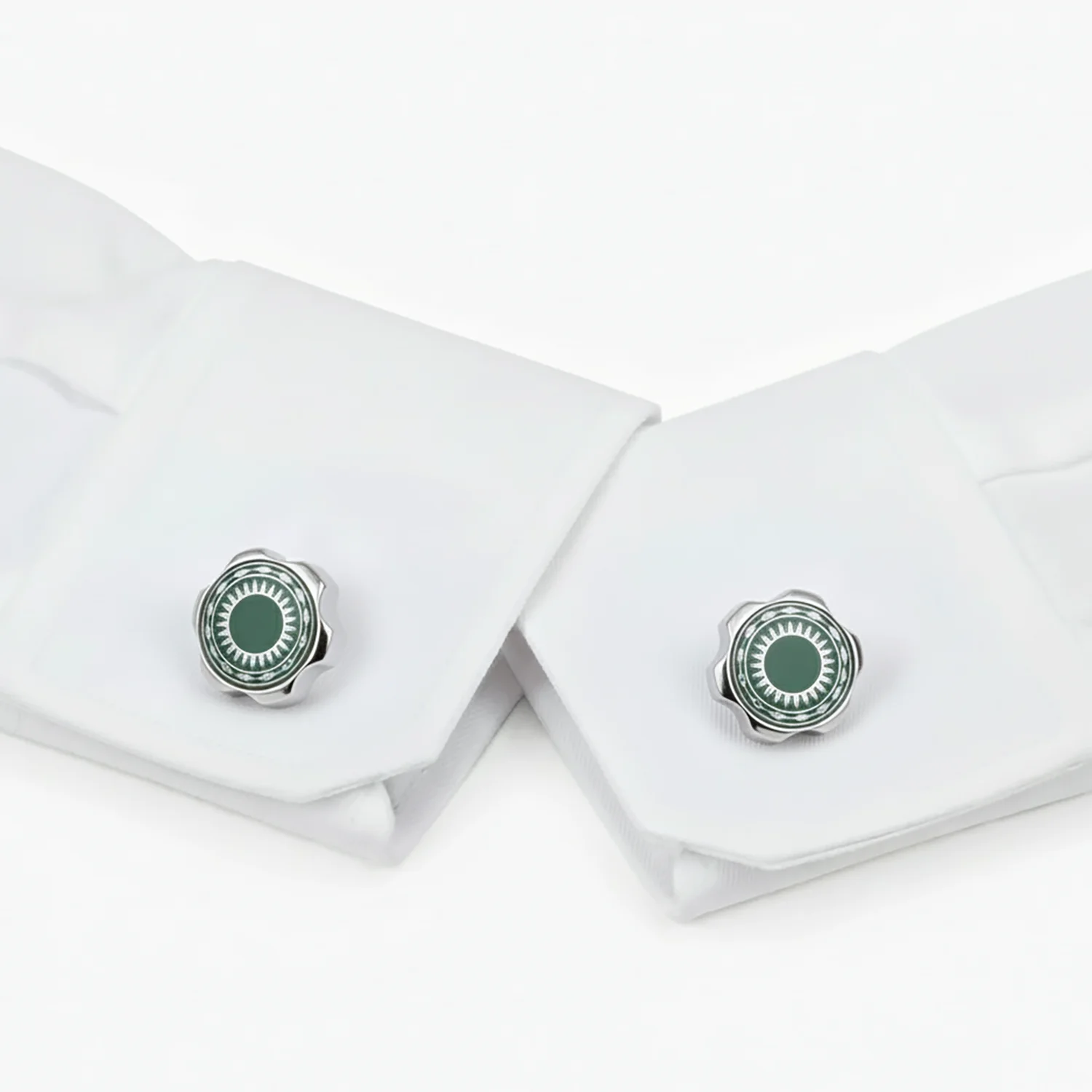 silver green cuff links