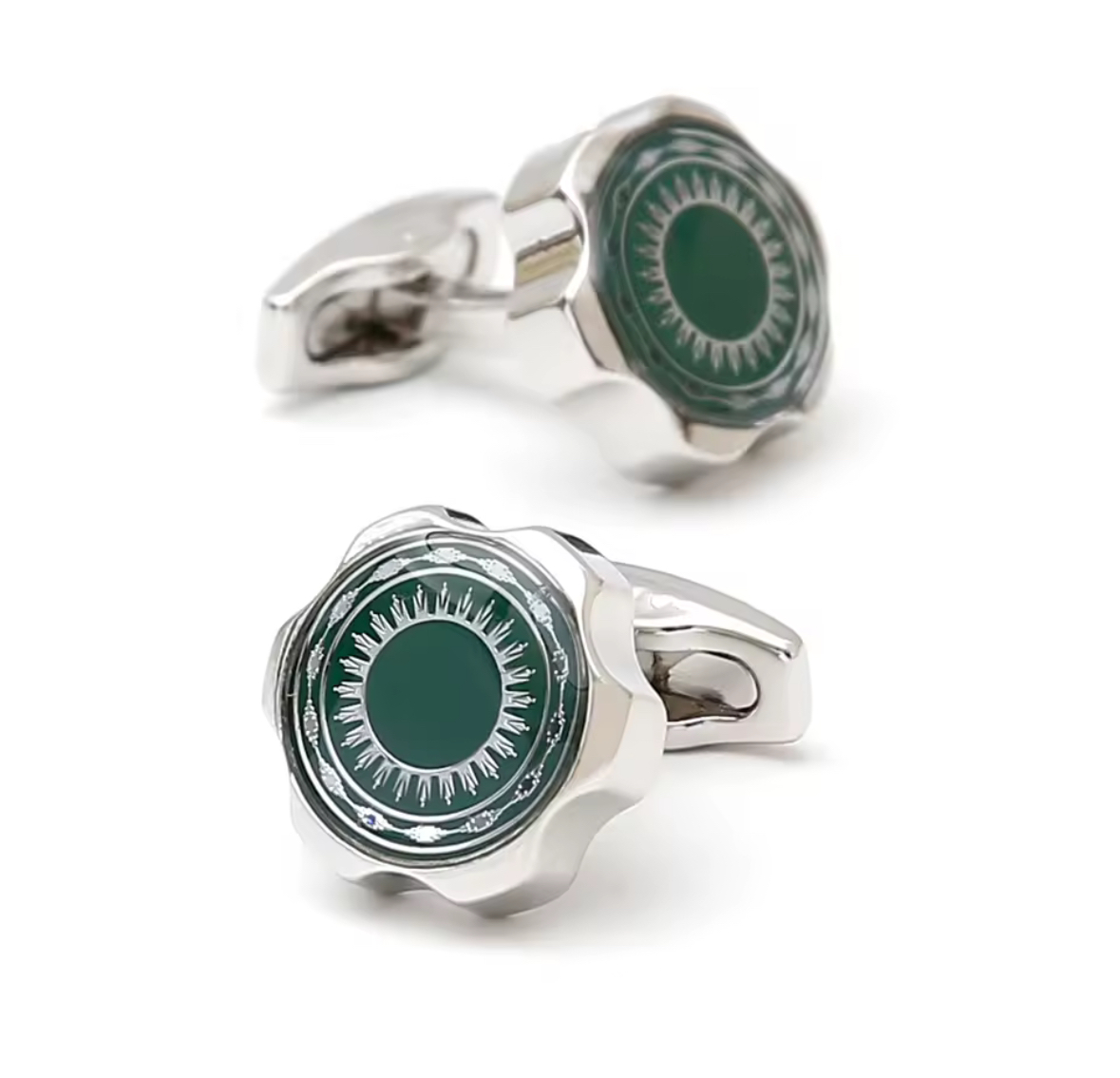 silver green cufflinks