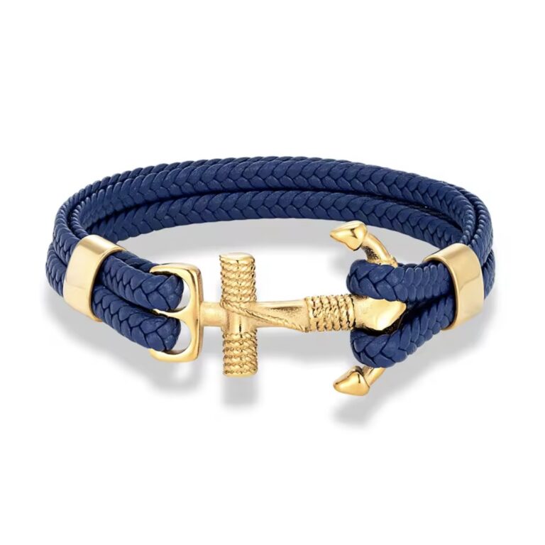 gold and blue anchor bracelet