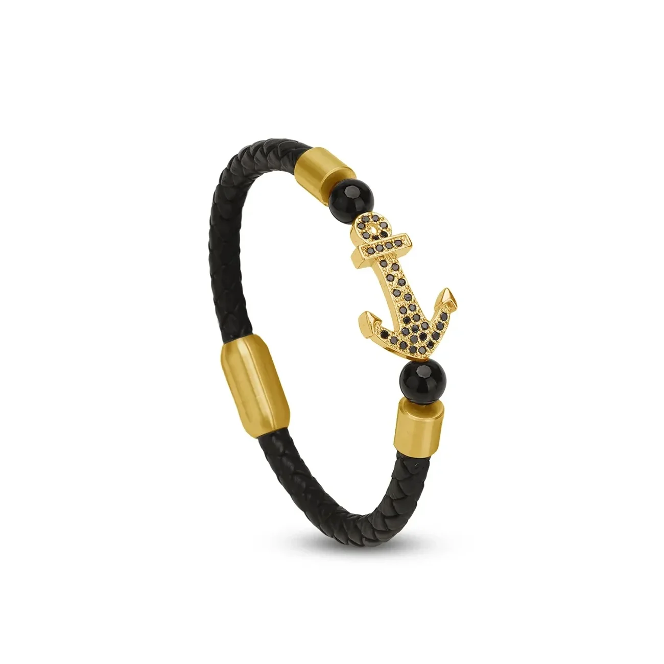 gold leather anchor bracelet for men