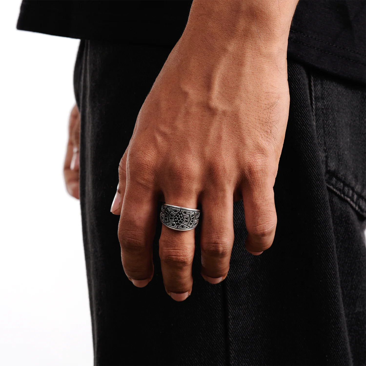 black silver ring for men