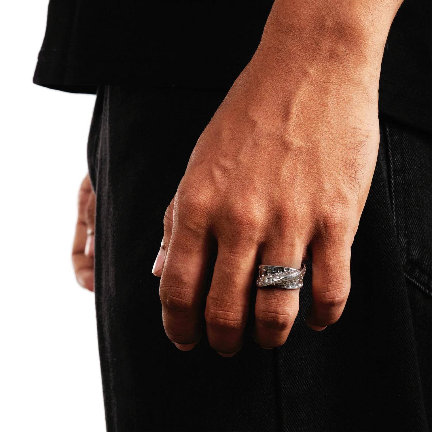 hammered fold ring silver men