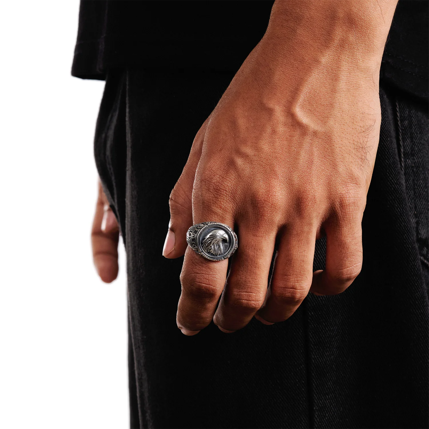 mens silver eagle ring