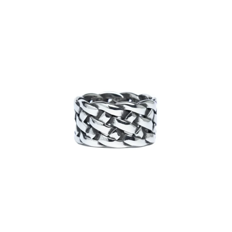 silver woven ring for men