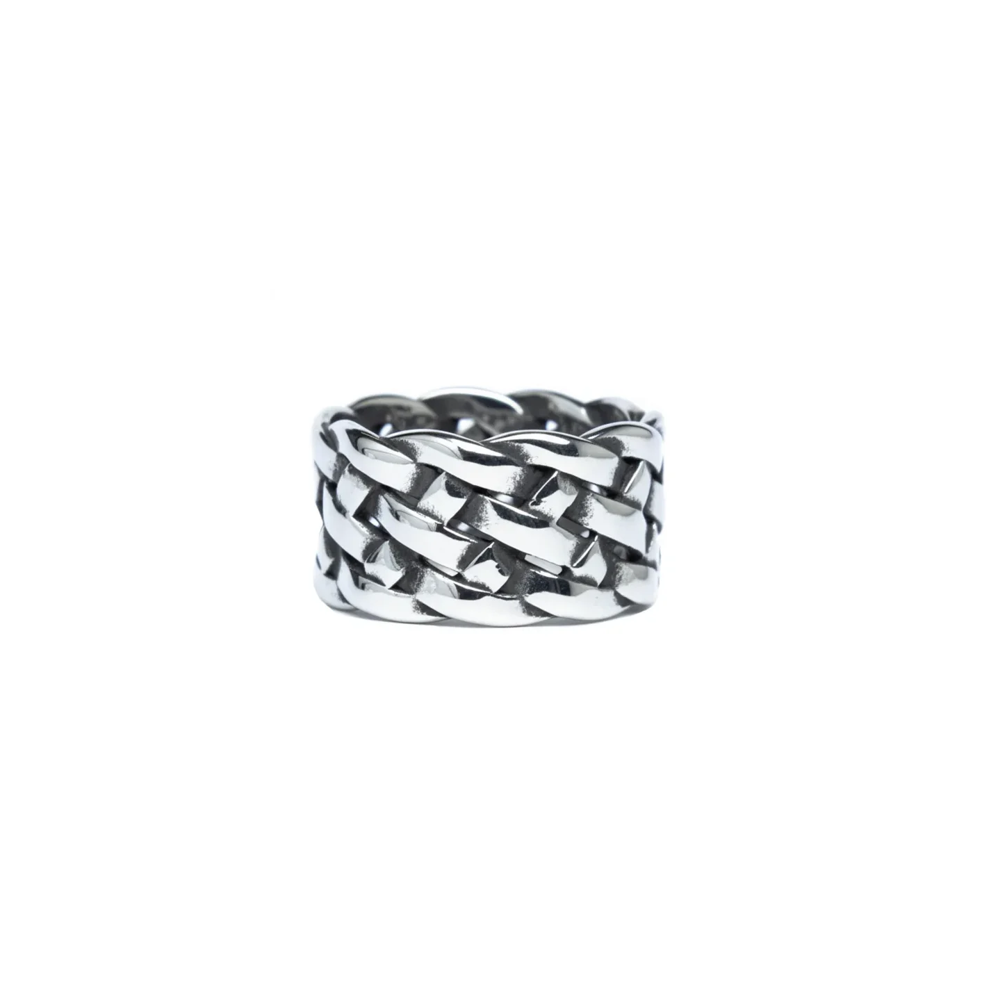 silver woven ring for men