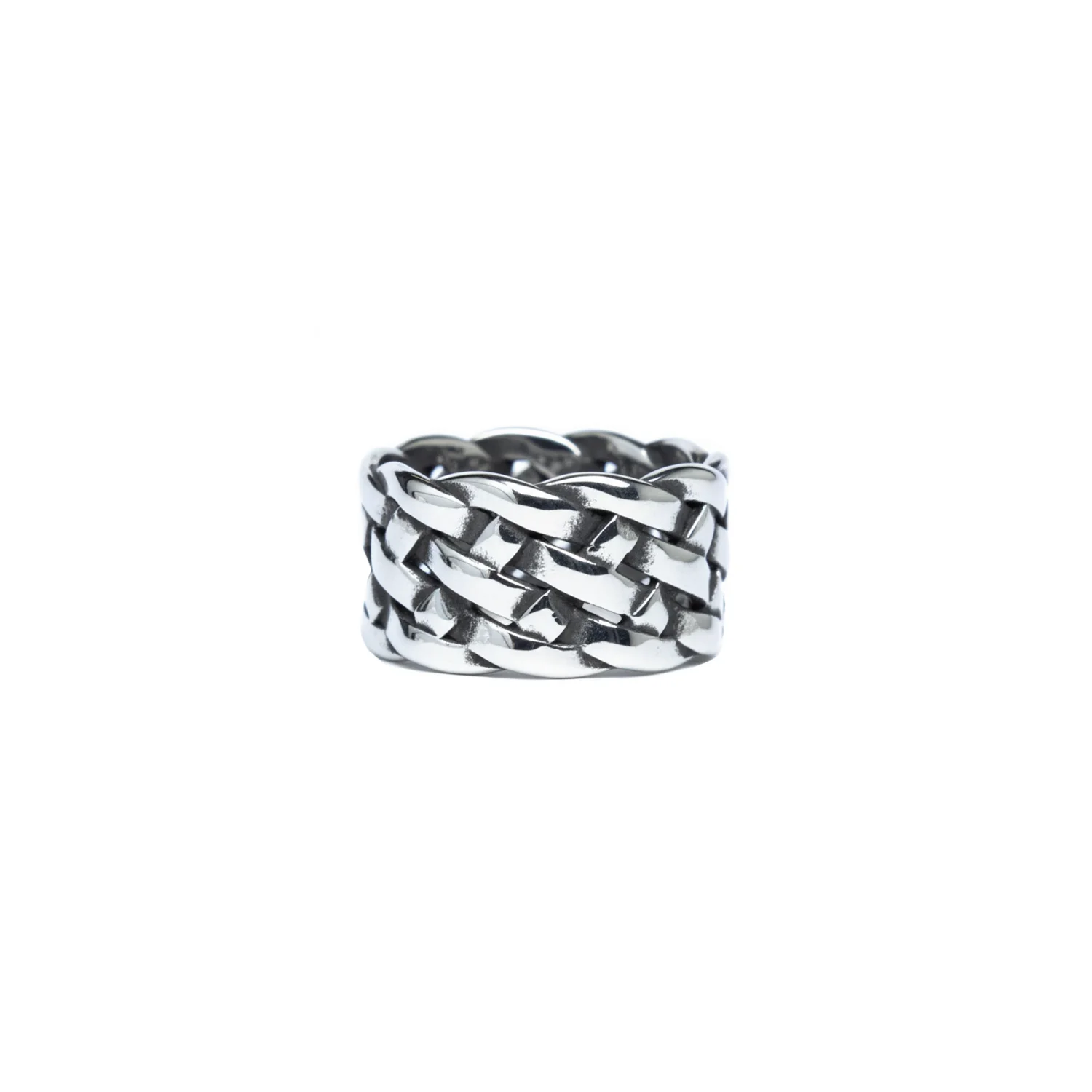 silver woven ring for men